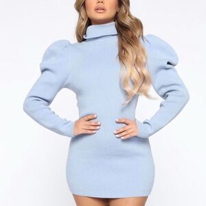 Fashion Nova Keeps Me Warm Puff Sleeve Sweater Dress